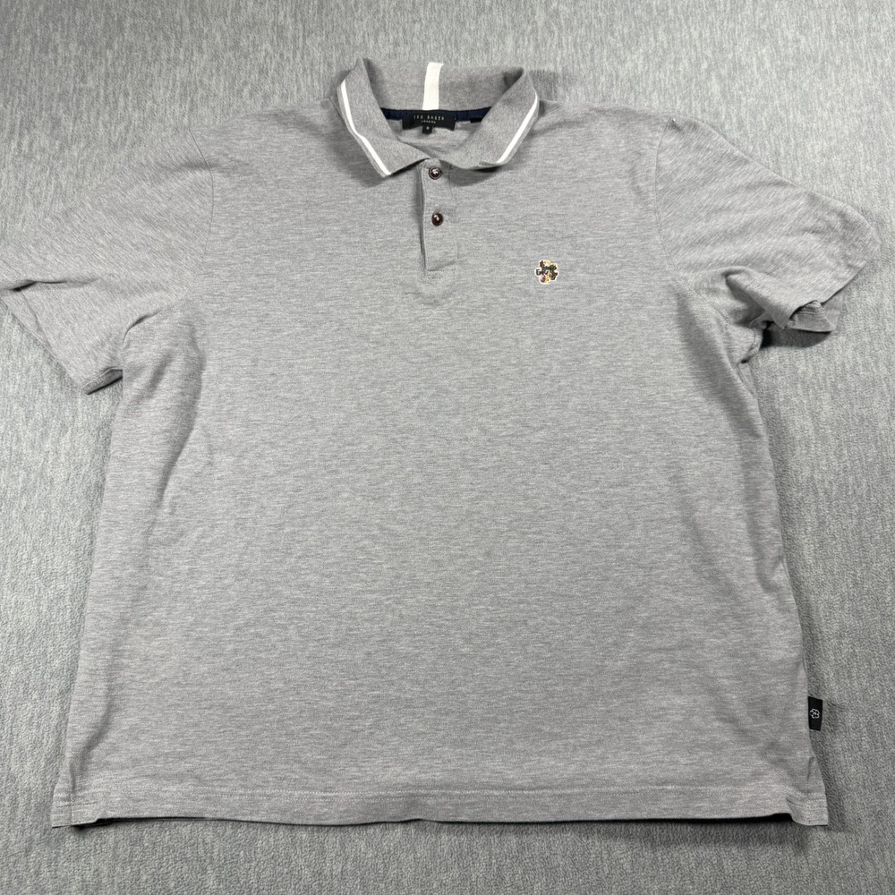 Ted Baker Polo Shirt Women 6 Gray Short Sleeve Tipped Collar Embroidered Logo